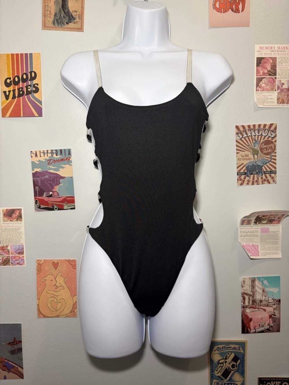Black Cutout High-Leg Bodysuit with Adjustable Straps
